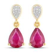 Bids.com 2.46 Carat Genuine Ruby and White Diamond 14K Yellow Gold Earrings Earrings