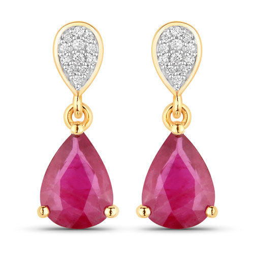 Bids.com 2.46 Carat Genuine Ruby and White Diamond 14K Yellow Gold Earrings Earrings