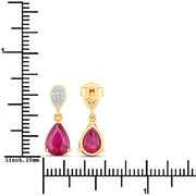 Bids.com 2.46 Carat Genuine Ruby and White Diamond 14K Yellow Gold Earrings Earrings