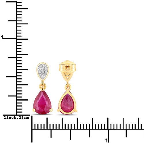 Bids.com 2.46 Carat Genuine Ruby and White Diamond 14K Yellow Gold Earrings Earrings