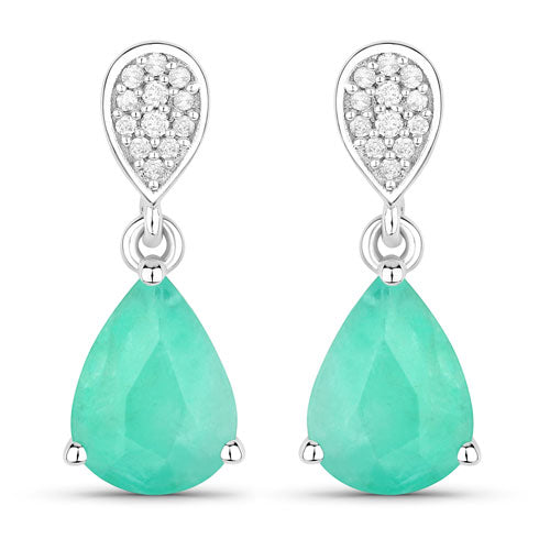 Bids.com 2.28 Carat Genuine Zambian Emerald and White Diamond 10K White Gold Earrings Earrings