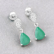 Bids.com 2.28 Carat Genuine Zambian Emerald and White Diamond 10K White Gold Earrings Earrings