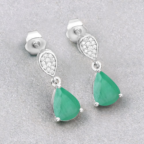 Bids.com 2.28 Carat Genuine Zambian Emerald and White Diamond 10K White Gold Earrings Earrings