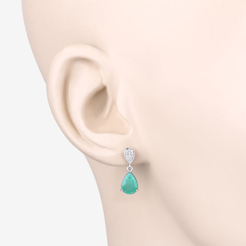 Bids.com 2.28 Carat Genuine Zambian Emerald and White Diamond 10K White Gold Earrings Earrings