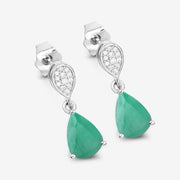 Bids.com 2.28 Carat Genuine Zambian Emerald and White Diamond 10K White Gold Earrings Earrings