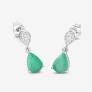 Bids.com 2.28 Carat Genuine Zambian Emerald and White Diamond 10K White Gold Earrings Earrings
