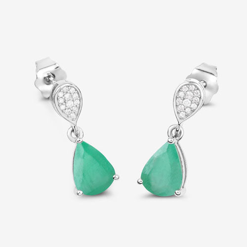 Bids.com 2.28 Carat Genuine Zambian Emerald and White Diamond 10K White Gold Earrings Earrings