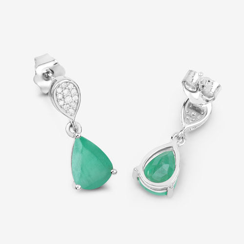 Bids.com 2.28 Carat Genuine Zambian Emerald and White Diamond 10K White Gold Earrings Earrings