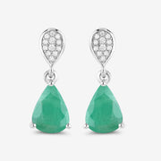 Bids.com 2.28 Carat Genuine Zambian Emerald and White Diamond 10K White Gold Earrings Earrings