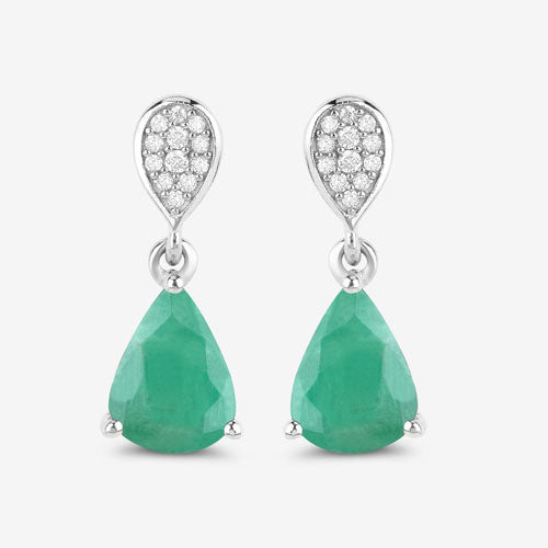 Bids.com 2.28 Carat Genuine Zambian Emerald and White Diamond 10K White Gold Earrings Earrings