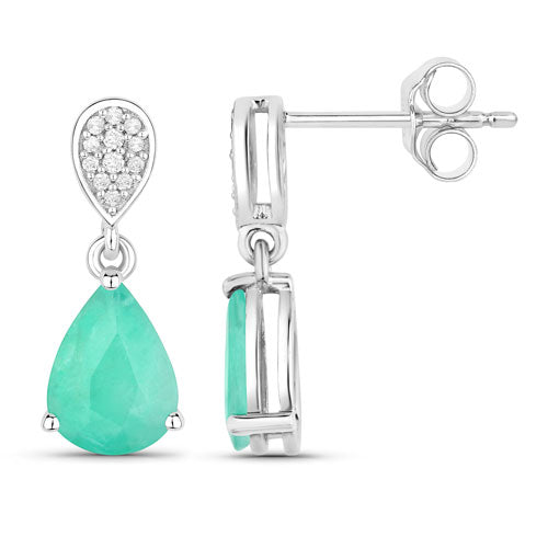 Bids.com 2.28 Carat Genuine Zambian Emerald and White Diamond 10K White Gold Earrings Earrings