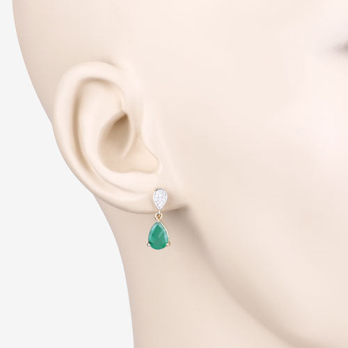Bids.com 2.28 Carat Genuine Zambian Emerald and White Diamond 10K Yellow Gold Earrings Earrings