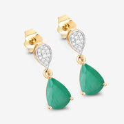 Bids.com 2.28 Carat Genuine Zambian Emerald and White Diamond 10K Yellow Gold Earrings Earrings