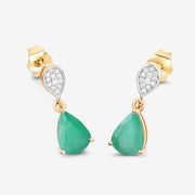 Bids.com 2.28 Carat Genuine Zambian Emerald and White Diamond 10K Yellow Gold Earrings Earrings