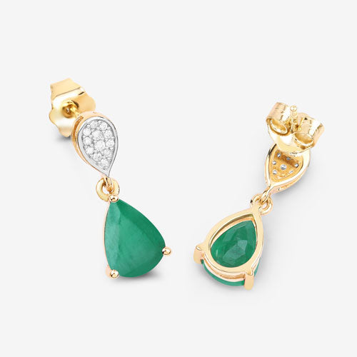 Bids.com 2.28 Carat Genuine Zambian Emerald and White Diamond 10K Yellow Gold Earrings Earrings