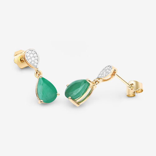 Bids.com 2.28 Carat Genuine Zambian Emerald and White Diamond 10K Yellow Gold Earrings Earrings