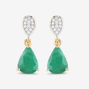 Bids.com 2.28 Carat Genuine Zambian Emerald and White Diamond 10K Yellow Gold Earrings Earrings