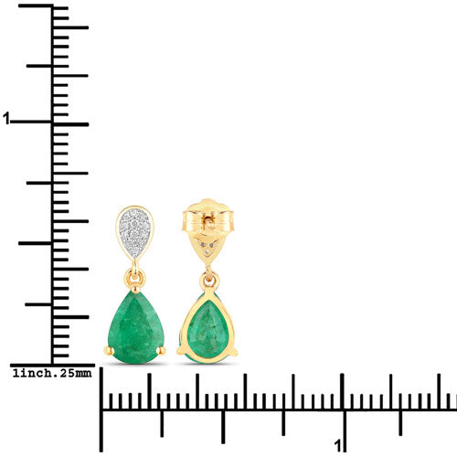 Bids.com 2.28 Carat Genuine Zambian Emerald and White Diamond 10K Yellow Gold Earrings Earrings