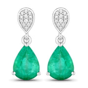 Bids.com 2.28 Carat Genuine Zambian Emerald and White Diamond 14K White Gold Earrings Earrings