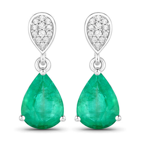 Bids.com 2.28 Carat Genuine Zambian Emerald and White Diamond 14K White Gold Earrings Earrings