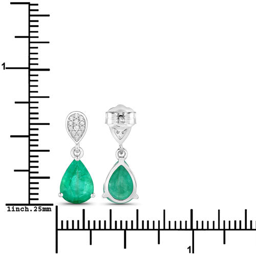 Bids.com 2.28 Carat Genuine Zambian Emerald and White Diamond 14K White Gold Earrings Earrings