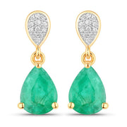 Bids.com 2.28 Carat Genuine Zambian Emerald and White Diamond 14K Yellow Gold Earrings Earrings