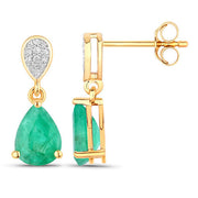 Bids.com 2.28 Carat Genuine Zambian Emerald and White Diamond 14K Yellow Gold Earrings Earrings