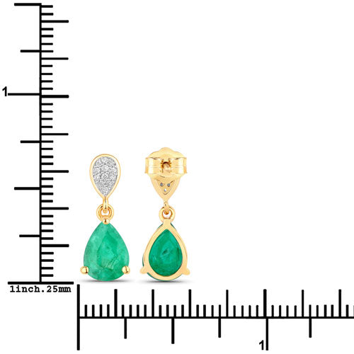Bids.com 2.28 Carat Genuine Zambian Emerald and White Diamond 14K Yellow Gold Earrings Earrings