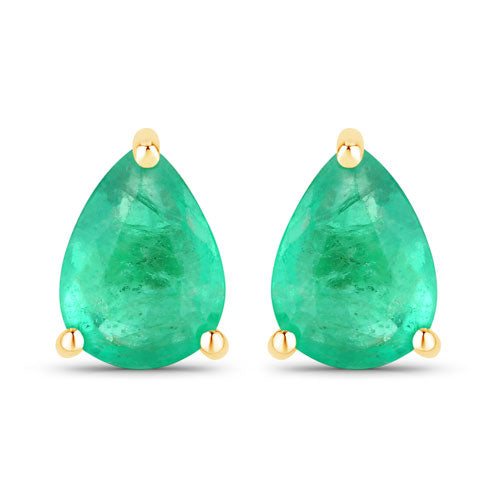 Bids.com 0.70 Carat Genuine Zambian Emerald 14K Yellow Gold Earrings Earrings