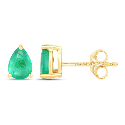 Bids.com 0.70 Carat Genuine Zambian Emerald 14K Yellow Gold Earrings Earrings