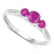 Bids.com 0.61 Carat Genuine Ruby and White Diamond 14K White Gold Ring Rings