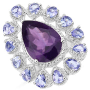 Bids.com 5.82 Carat Genuine Amethyst and Tanzanite .925 Sterling Silver Ring Rings
