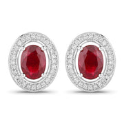 Bids.com 2.12 Carat Genuine Ruby and White Diamond 14K White Gold Earrings Earrings