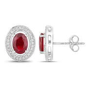 Bids.com 2.12 Carat Genuine Ruby and White Diamond 14K White Gold Earrings Earrings