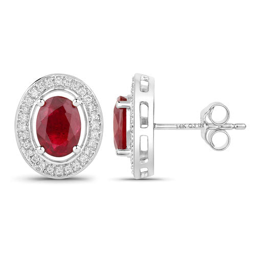 Bids.com 2.12 Carat Genuine Ruby and White Diamond 14K White Gold Earrings Earrings