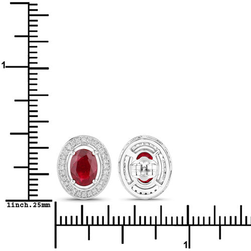 Bids.com 2.12 Carat Genuine Ruby and White Diamond 14K White Gold Earrings Earrings