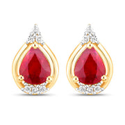 Bids.com 1.36 Carat Genuine Ruby and White Diamond 14K Yellow Gold Earrings Earrings