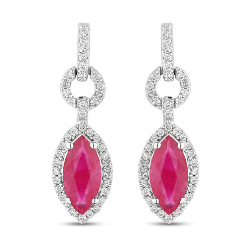 Bids.com 1.23 Carat Genuine Ruby and White Diamond 14K White Gold Earrings Earrings