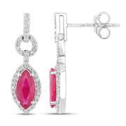 Bids.com 1.23 Carat Genuine Ruby and White Diamond 14K White Gold Earrings Earrings