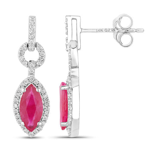 Bids.com 1.23 Carat Genuine Ruby and White Diamond 14K White Gold Earrings Earrings