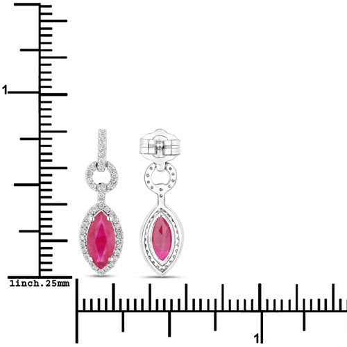 Bids.com 1.23 Carat Genuine Ruby and White Diamond 14K White Gold Earrings Earrings