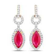 Bids.com 1.23 Carat Genuine Ruby and White Diamond 14K Yellow Gold Earrings Earrings