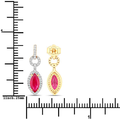 Bids.com 1.23 Carat Genuine Ruby and White Diamond 14K Yellow Gold Earrings Earrings