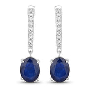 Bids.com 3.24 Carat Genuine Blue Sapphire and White Diamond 14K White Gold Earrings Earrings