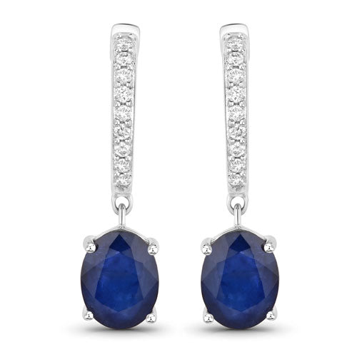 Bids.com 3.24 Carat Genuine Blue Sapphire and White Diamond 14K White Gold Earrings Earrings