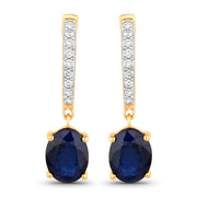 Bids.com 3.24 Carat Genuine Blue Sapphire and White Diamond 14K Yellow Gold Earrings Earrings