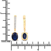 Bids.com 3.24 Carat Genuine Blue Sapphire and White Diamond 14K Yellow Gold Earrings Earrings