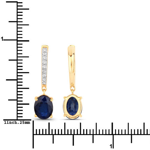 Bids.com 3.24 Carat Genuine Blue Sapphire and White Diamond 14K Yellow Gold Earrings Earrings