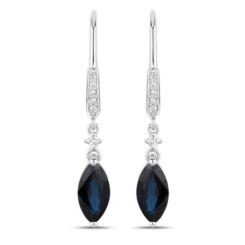 Bids.com 2.73 Carat Genuine Blue Sapphire and White Diamond 14K White Gold Earrings Earrings