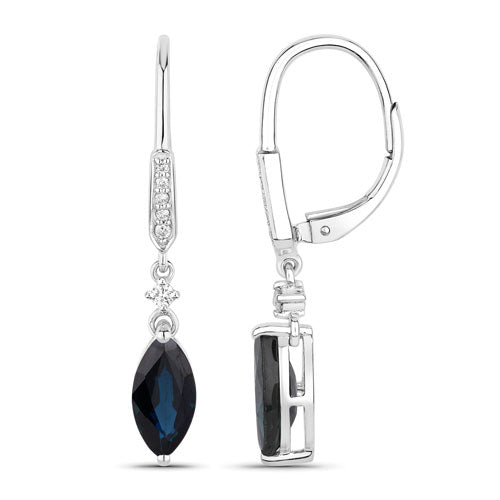 Bids.com 2.73 Carat Genuine Blue Sapphire and White Diamond 14K White Gold Earrings Earrings
